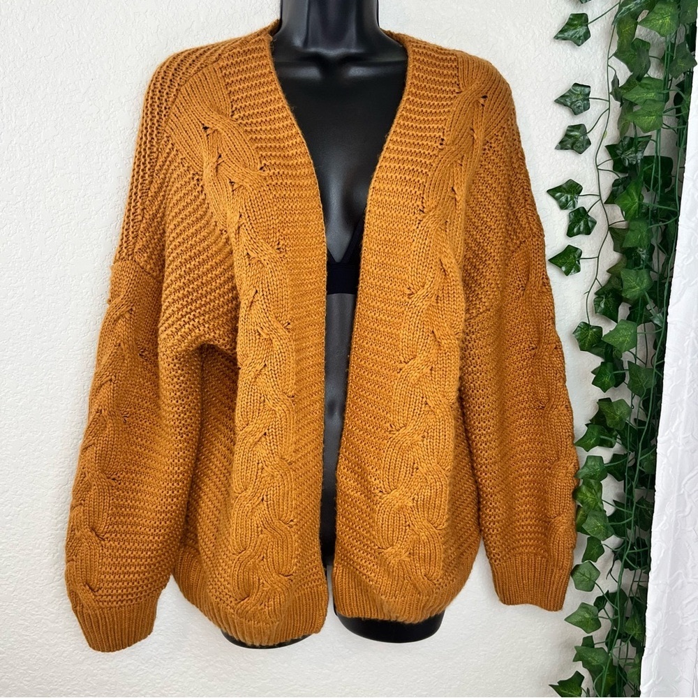 Mustard Yellow Open Braided Knit Cardigan
